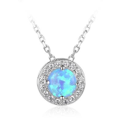 China Fashionable Zircon Opal Synthetic Blue Opal Halo Jewelry 925 Gemstone Zircon Diamond Pendant Necklace for sale