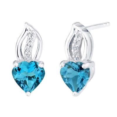 China TRENDY Rhodium Plated Jewelry London Topaz Zircon Custom Sky Blue Sterling Silver Heart Stud Earrings for sale