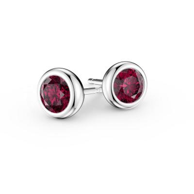 China TRENDY Classic Framing Setting Round Cut Infinity Ruby Platinum Plated Silver Stud Earrings for sale