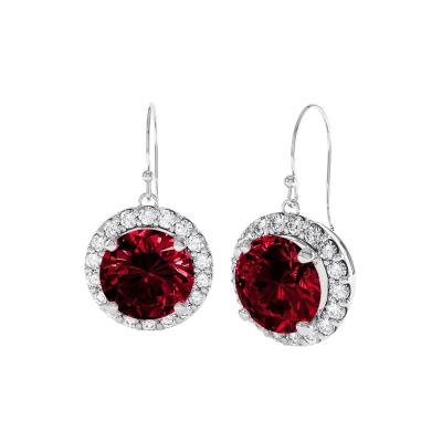 China TRENDY 18K Gold Plated 925 Silver Jewelry Round Ruby Halo Style Fish Hook Earrings for sale