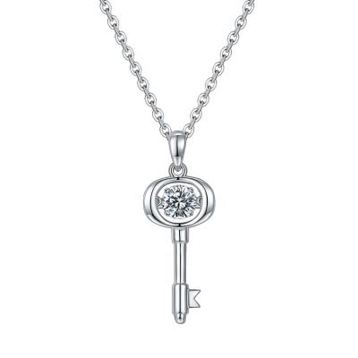 China Romantic Round 0.50CT Moissanite Diamond Pendant Necklace from Sterling Silver Key Claw Setting for sale