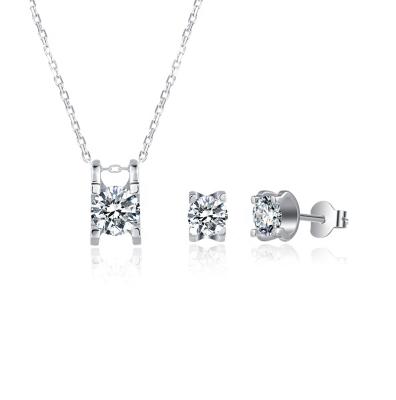 China TRENDY Stylish 1.0CT Moissanite Diamond Necklaces Stud Earring Jewelry 925 Sterling Silver Set 0.50CT Set For Women for sale