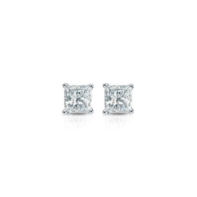 China TRENDY Jewelry Simple White Gold Plated 4-Prong Basket Princess-Cut Moissanite Diamond Stud Earrings for sale