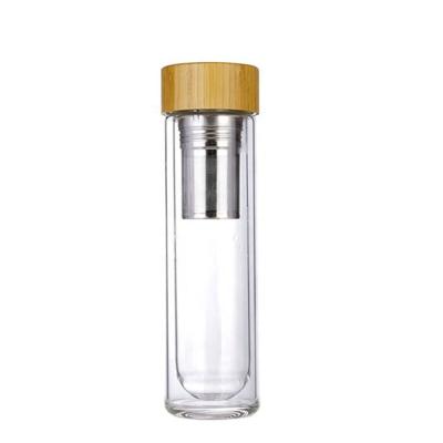 China Double Walled High Borosilicate Glass Water Bottle Sustainable Glass Water Bottle With Tea Filter for sale