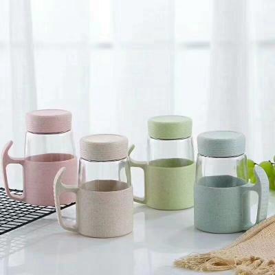 China Wholesale Hot Sale Desktop Glass Water Cup Viable With Sleeve And Handle And PP Tea Infuser for sale