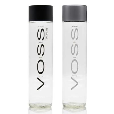 China Custom Beverage Logo Bulk Empty Cold Pressing Fruit Juice Milk Cold Brew Coffee Glass Voss Water Bottle for sale