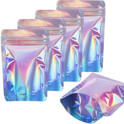 China Moisture Proof Holographic Foil Bags 3.5X52X16 Inch Resealable Smell Proof Baggies Ziplock For Packaging Candy Samples for sale