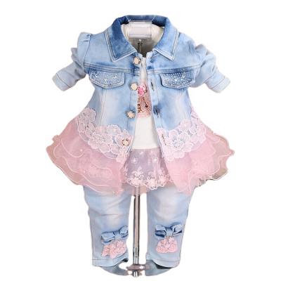 China 100% Cotton Babies Spring&Autumn Denim Clothing Sets 3 Piece Sets T-shirt Denim Jacket And Jeans for sale