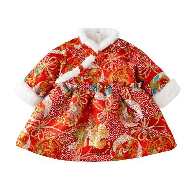 China Cotton 100% 2020 Luxury New Winter Baby Kids Girl Fashion Clothes My First Christmas Ribbed Cheongsam for sale