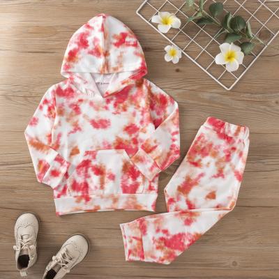 China 2021 Eco-friendly Kids Winter Clothing Sets Kids Tie Dye Hooded Sweater Costume Fashion Girl Long Sleeve Suit for sale