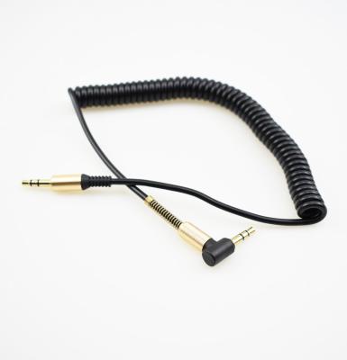 China AUX audio cable. New 90 Degree Spring Car Audio Recording Cable 3.5MM Speaker Aux. cable main audio for sale