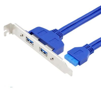 China COMPUTER 50cm Blue USB 3.0 20 Pin To Dual Female USB 3.0 Front Panel Bracket Cable for sale