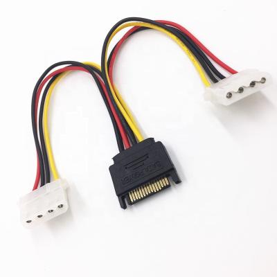 China Computer Power Adapter Cable 15 Pin SATA Male To Dual Molex 4 Pin IDE HDD Female for sale