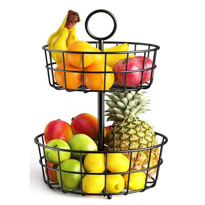 China Wholesale Fruit Basket 2 Tier Fruit Basket Vegetable Organizer For Kitchen Vegetable Storage Fruit Rack Detachable Rack Fr21072004 for sale