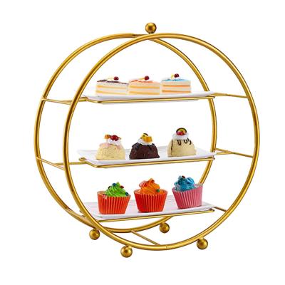 China Sustainable 3-Tier Metal Cupcake Stand Metal Round Tabletop Fruit Display Stand For Dessert Cupcake Pastry Candy Display Dish Event for sale