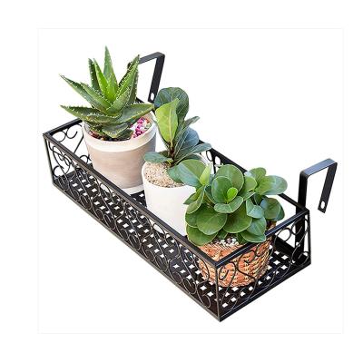 China Modern Rectangular Planter Fence - Metal Plant Stand Flower Pot Holder Railing Planter Black for sale