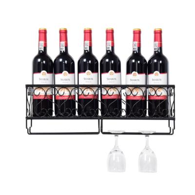 China Viable Success Wall Mounted Wine Bottle Rack with Wine Glass Rack Hanger, Wall Mount Metal Stemware Rack for sale