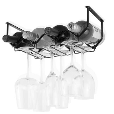 China Other Hot Selling Professional Under Cabinet Wine Rack and Glass Rack Kitchen Organization with 4 Bottle Organizer Metal Black for sale