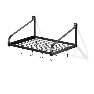 China Viable Wall Mounted Hanging Pot Shelves Storage Rack With 10 Hooks Bowl Shelf Pan Rack Wall Hanging Kitchen Shelves for sale