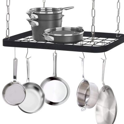 China Ceiling Mount Grid Pot Pan Rack Hanger Organizer Kitchen Viable Storage Shelf Tray Holder and Serving Organizerwith 8 Hooks for sale