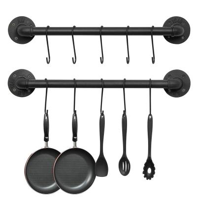 China Pipe Minimalist Industrial Kitchen Iron Hanger Wall Utensils Rail With 10S Hangs Pot Pan Rack Wall Mounted for sale