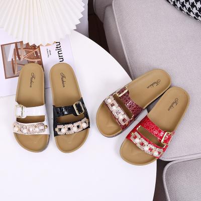 China Deodorization Solid Color Cork Woman Trendy Slides Flat Slipper 2022 New Summer Large Size Sandals Close Up Women's Slippers for sale