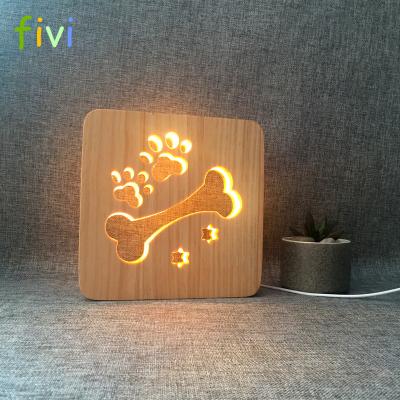 China Decoration Custom Design 3D Wood Bone Carving Hollow Light Creative USB Night Light USB Night Lamp for sale