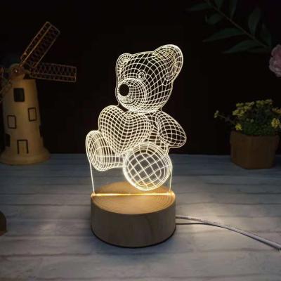 China Decoration 3D Illusion Bear Desk Lamp with Custom Photo Engraving LED Night Home Light with USB Cable Acrylic Flat and Wood Base Lamp for sale