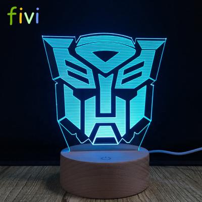 China Decoration Autobots Led Night Light Cartoon Touch Sensor 7 Color Changing Anime Child Kids Kids Autobot Desk Wooden Lamp for sale