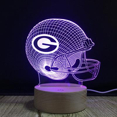 China Team Lamp 7 Color Touch Control Green Bay Packers Football Helmet Light Football Touch Light Wood Changing Night Light for sale