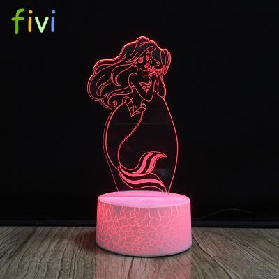 China Decoration Small Optical Mermaid 3D Desk Lamp Night Light LED Lamp 7 Colors Change Table Light for sale