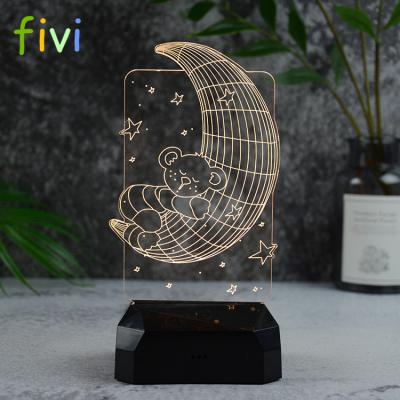 China Decoration Moon Bear Lamp 3D Illusion Hologram LED Visual Night Lights Touch USB Table Lamp Baby Sleep 7 Colors Rechargeable Night Light for sale