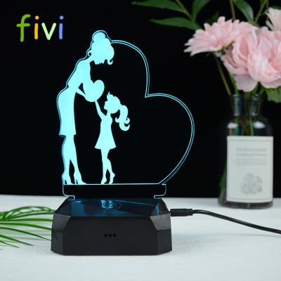 China Creative Decoration Mother and Daughter 3D Rechargeable Night Light Illusion Lamp 7 Colors Changing Table Desk Lamp for Kids Christmas Gift for sale