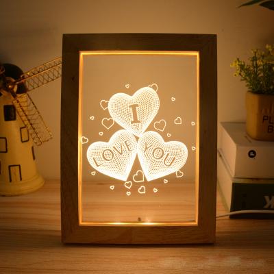 China Warm 3D LED USB Photo Frame Lamp Bedside Night Light Love Heart USB Picture Frame Acrylic Table Lamp Creative Acrylic Light for sale