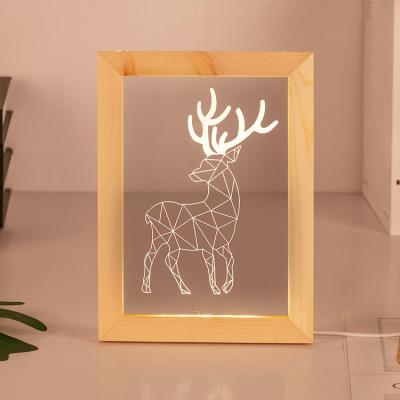 China USB 3D Deer Led Nightlight Illusion Warm Visual USB Lamp Kids Living Table Desk Led Photo Frame Lamp for sale