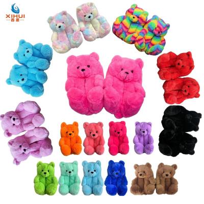 China Fashion Trend Wholesale Teddy Bear Slippers 2021 For Women Girls Plush Fur Slippers Winter Indoor Home Slippers for sale