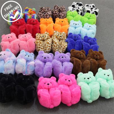 China free shipping MOQ EVERGREEN 4 Pairs Teddy Bear Slipper Adult /Kids/Toddler Size Teddy Bear Indoor Slipper Slipper for Kids and Women for sale