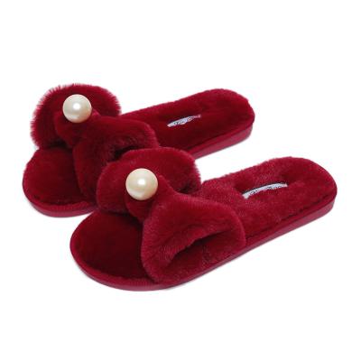 China Recyclable The Latest Design Winter Faux Fur Plush Warm Fluffy Fur Wom Analpaca Indoor House Slippers for sale