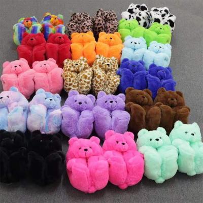 China Recyclable Latest Design Fashion Plush Faux Fur Warm Plush Indoor Bedroom Teddy Bear Slippers For Women for sale