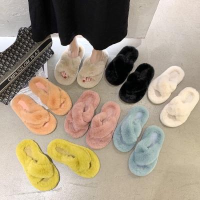 China 2021 Wholesale Fuzzy Soft Cross Plush Indoor Slippers Cushioning Home Slippers for sale