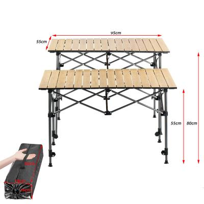 China Wholesale Modern High Quality APT007-2 Folding Paint Wood Top In Adjustable With Pockets BBQ Net Wood Tables Outdoor Camping for sale