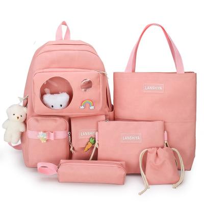 China Waterproof Newly Factory Wholesale 5pcs Asian European Amerian Style Teen Student Backpacks Schoolbag Set Girl Backpack School Bags for sale