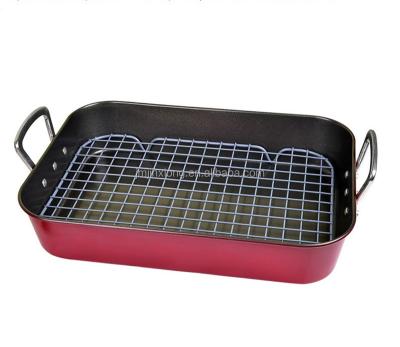 China Multi-Function BBQ Grill Roast Rectangle Oven Baking Tray Rotisserie Roasting Pan With Cooling Rack for sale