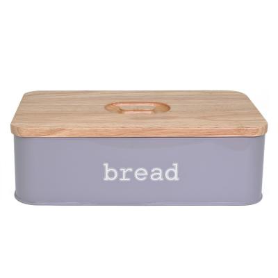 China Sustainable Food Storage Bin Container Metal Vintage Galvanized Bread Loaf Storage Box With Bamboo Lid for sale