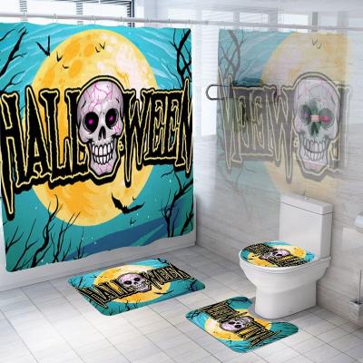 China Keqiao Sustainable Supplier Custom Pumpkin Bathroom Cover And Shower Curtain Halloween for sale