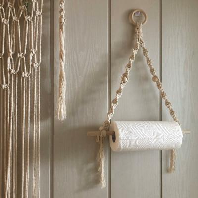 China Paper Towel Holder Multifunctional Macrame Cotton Wall Shelf Bohemian Hanging Woven Handmade Decorations for sale