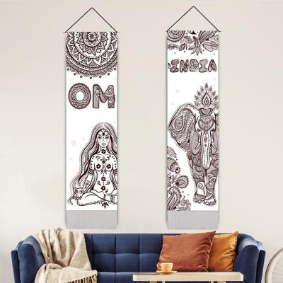 China Simple Wooden Asian Elephant Yoga Long Tassel Tapestry Wall Carpet Decoration Tapestries for sale