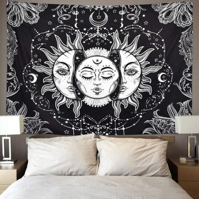 China Sun God Moon Mandala Hanging Celestial Wall Painting Simple Black White Black Tapiz Peeled Home Decor Psychedelic Tapestry for sale