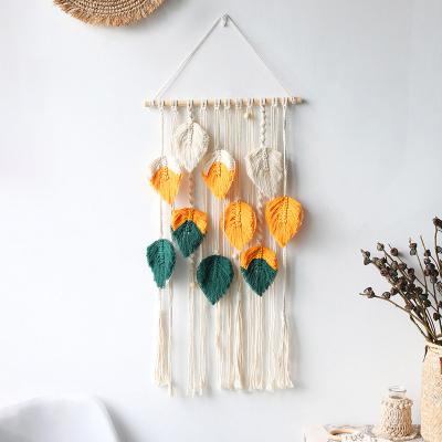 China Leaf Feather Tapestries Bohemian Nordic Handmade Bohemian Tassel Woven Wall Tapestry Living Room Large for sale