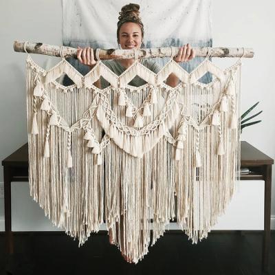 China Bohemian Natural Cotton Extra Large Macrame Hand Made Woven Wedding Wall Hanging for Bedroom Living Room for sale